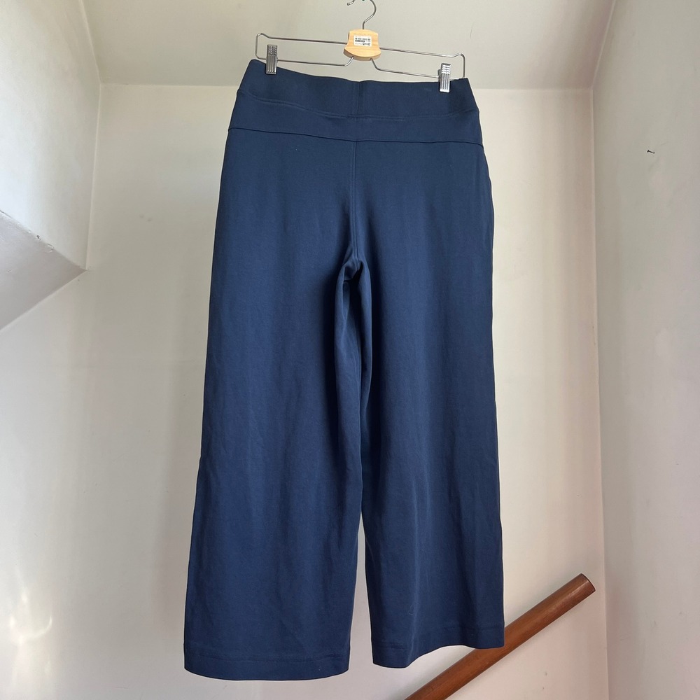 Pact Organic Airplane Pintuck Wide Leg Pants Navy Blue Cotton Cropped Medium - Picture 5 of 9